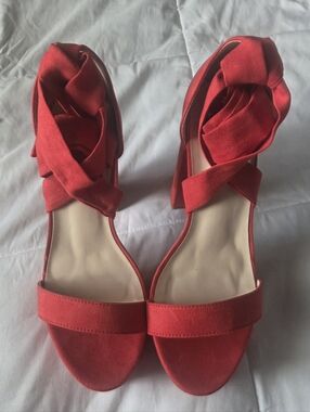 Fashion Nova Red Suede Ankle Wrap Block Heels